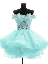 Trendy Sleeveless Mini Length Beading and Lace Zipper Homecoming Dress with Aqua Blue