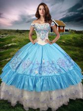 New Style Ball Gowns Quinceanera Dresses Baby Blue Off The Shoulder Taffeta Sleeveless Floor Length Lace Up