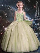 Modest Yellow Green Straps Lace Up Beading Flower Girl Dresses Sleeveless