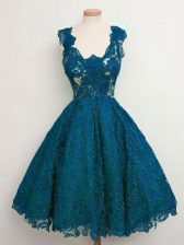 Enchanting Teal Straps Neckline Lace Quinceanera Dama Dress Sleeveless Lace Up