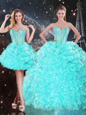  Aqua Blue Strapless Neckline Beading and Ruffles Quinceanera Dresses Sleeveless Lace Up