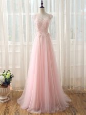  Baby Pink Scoop Neckline Beading and Lace Court Dresses for Sweet 16 Cap Sleeves Zipper