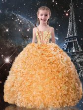 Perfect Sleeveless Lace Up Floor Length Beading and Ruffles Little Girl Pageant Gowns