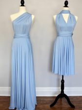 Nice Floor Length Empire Sleeveless Light Blue Vestidos de Damas Lace Up