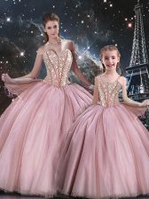 Fashionable Sweetheart Sleeveless Tulle 15th Birthday Dress Beading Lace Up