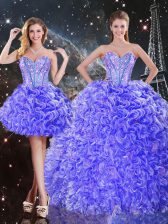  Sleeveless Organza Floor Length Lace Up Sweet 16 Dress in Purple with Beading and Ruffles