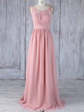  Floor Length Empire Sleeveless Pink Quinceanera Court Dresses Criss Cross
