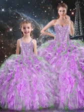  Multi-color Lace Up Quinceanera Dresses Beading and Ruffles Sleeveless Floor Length