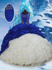 Fitting Sleeveless Brush Train Ruffled Layers and Pick Ups Lace Up Ball Gown Prom Dress