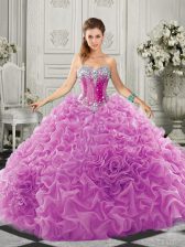  Lilac Sweetheart Neckline Beading and Ruffles Quinceanera Dress Sleeveless Lace Up