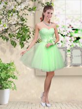 Latest Sleeveless Lace Up Knee Length Lace and Belt Dama Dress