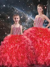 Glorious Floor Length Coral Red Vestidos de Quinceanera Sweetheart Sleeveless Lace Up