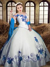 Customized White Lace Up 15 Quinceanera Dress Embroidery Sleeveless Floor Length