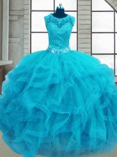 On Sale Tulle Sleeveless Floor Length Quinceanera Gown and Beading and Ruffles