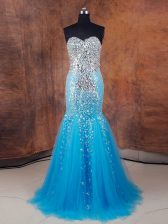  Sleeveless Lace Up Floor Length Beading and Sequins Prom Party Dress
