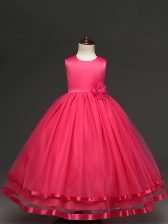  Hot Pink Zipper Scoop Hand Made Flower Kids Formal Wear Tulle Sleeveless
