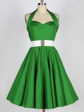  A-line Halter Top Sleeveless Taffeta Knee Length Lace Up Belt Court Dresses for Sweet 16