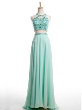  Apple Green Backless Prom Gown Beading Sleeveless Brush Train