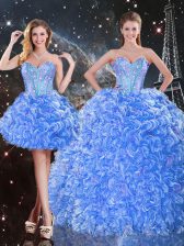  Organza Sweetheart Sleeveless Lace Up Beading Quinceanera Gowns in Baby Blue