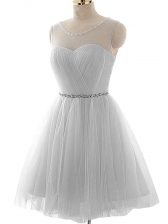 Beauteous Sleeveless Lace Up Mini Length Beading and Ruching Prom Party Dress