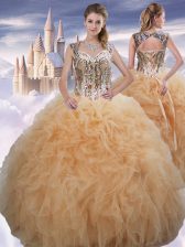 Sumptuous Floor Length Ball Gowns Sleeveless Champagne Quinceanera Dresses Lace Up