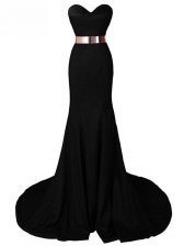 Elegant Mermaid Sleeveless Black Prom Gown Brush Train Lace Up
