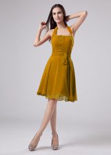  Brown Zipper Homecoming Dress Ruching Sleeveless Knee Length