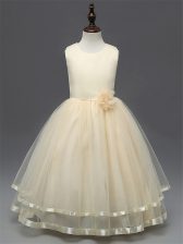  Champagne Little Girls Pageant Gowns Wedding Party with Hand Made Flower Scoop Sleeveless Zipper
