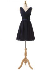 High End Navy Blue Lace Up Quinceanera Court of Honor Dress Hand Made Flower Sleeveless Mini Length