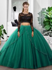  Tulle Long Sleeves Floor Length Quince Ball Gowns and Lace and Ruching