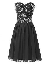  Sleeveless Chiffon Knee Length Lace Up Prom Party Dress in Black with Beading
