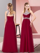 Artistic Sleeveless Chiffon Floor Length Zipper in Burgundy with Beading and Ruching