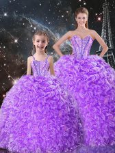 Great Beading and Ruffles Quinceanera Gown Lavender Lace Up Sleeveless Floor Length