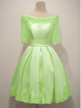 Beauteous Yellow Green Off The Shoulder Lace Up Lace Quinceanera Court Dresses Half Sleeves