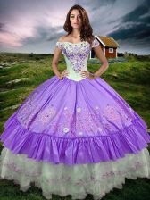  Sleeveless Floor Length Beading and Embroidery and Ruffled Layers Lace Up 15 Quinceanera Dress with Lavender