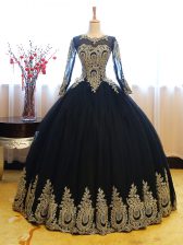  Floor Length Ball Gowns Long Sleeves Navy Blue Ball Gown Prom Dress Lace Up