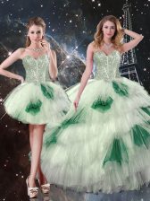  Beading and Ruffled Layers and Sequins Ball Gown Prom Dress Multi-color Lace Up Sleeveless Floor Length