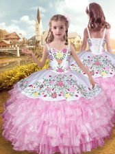  Sleeveless Embroidery and Ruffled Layers Lace Up Little Girl Pageant Dress