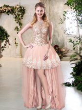  Sleeveless Zipper High Low Beading and Lace and Appliques Evening Dress