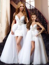 Dazzling Sleeveless Lace Up Floor Length Beading and Lace Prom Dresses