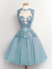 Fabulous Sleeveless Lace Up Knee Length Lace Quinceanera Court Dresses