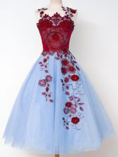 Ideal Knee Length A-line Sleeveless Blue Court Dresses for Sweet 16 Lace Up