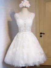  Mini Length Lace Up Evening Dress White for Prom and Party and Sweet 16 with Appliques