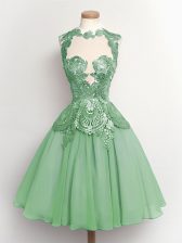  Sleeveless Knee Length Lace Lace Up Damas Dress with Apple Green