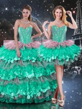  Floor Length Multi-color Sweet 16 Quinceanera Dress Organza Sleeveless Beading and Ruffles and Ruffled Layers