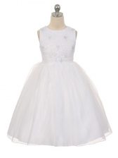  Tulle Sleeveless Knee Length Kids Formal Wear and Beading