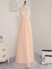 Graceful Floor Length Empire Sleeveless Peach Damas Dress Backless