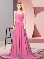 Ideal Empire Sleeveless Pink Evening Dress Brush Train Zipper