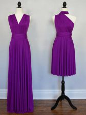  Floor Length Purple Court Dresses for Sweet 16 Halter Top Sleeveless Lace Up