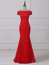  Mermaid Red Scoop Lace Sleeveless Lace Up